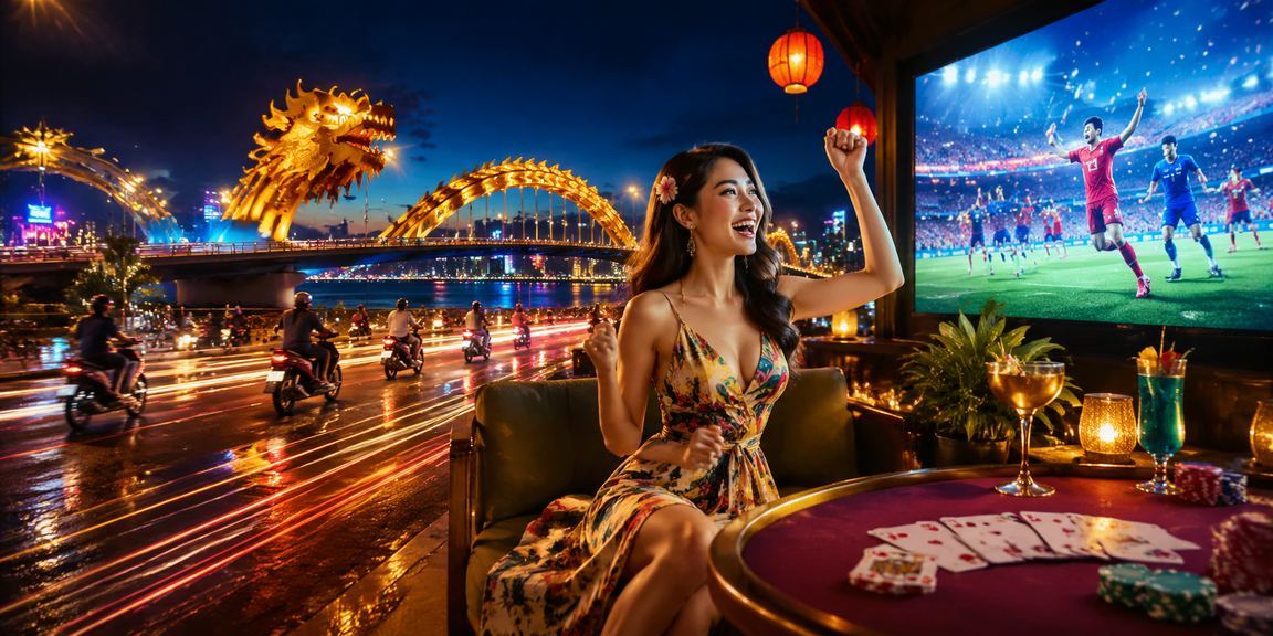 Không khí Đà Nẵng về đêm với chủ đề card game và giải trí neon