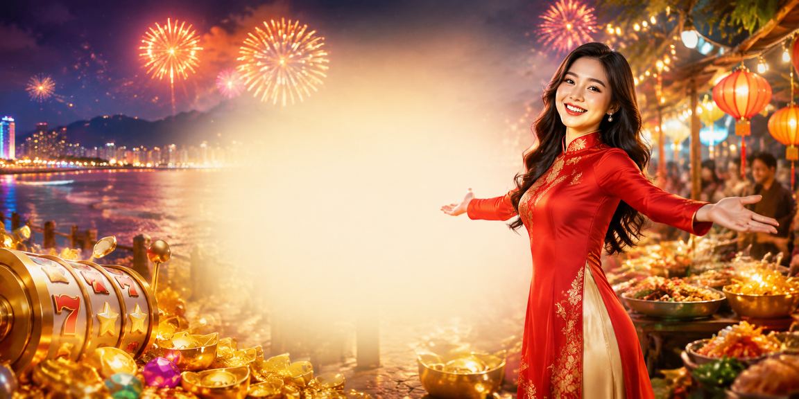 Khung cảnh Vũng Tàu với chủ đề slot game và áo dài Việt Nam